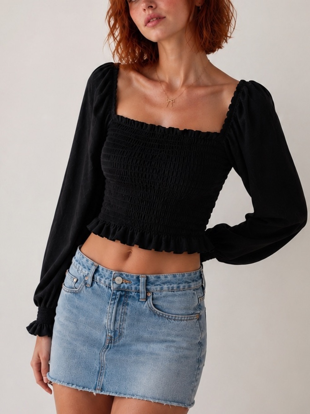 🎀 H&M DIVIDED Black Romantic Coquette Off Shoulder Puff Sleeve Crop Top Sz M